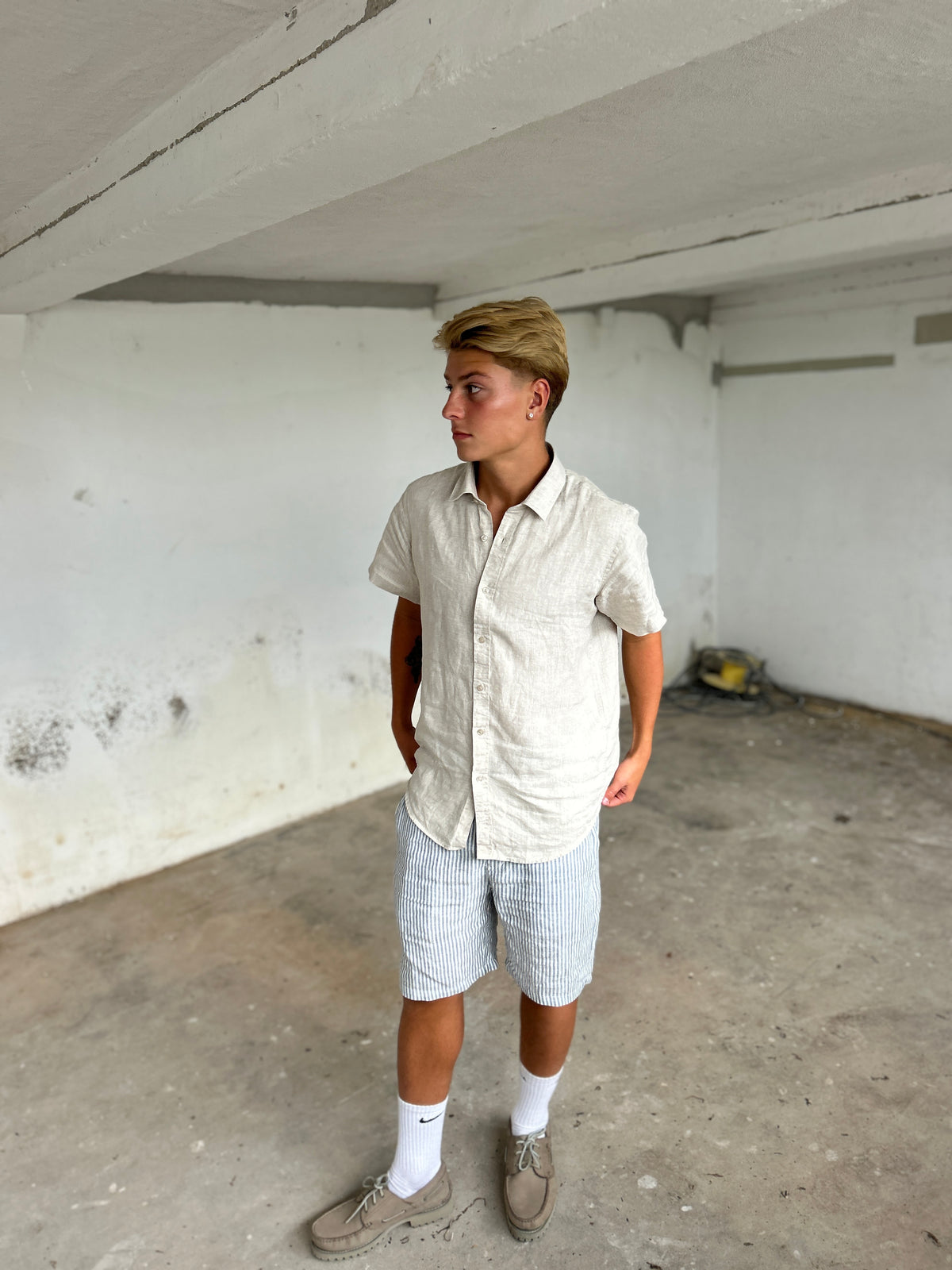 100% HØRSHORTS - BLÅSTRIBET