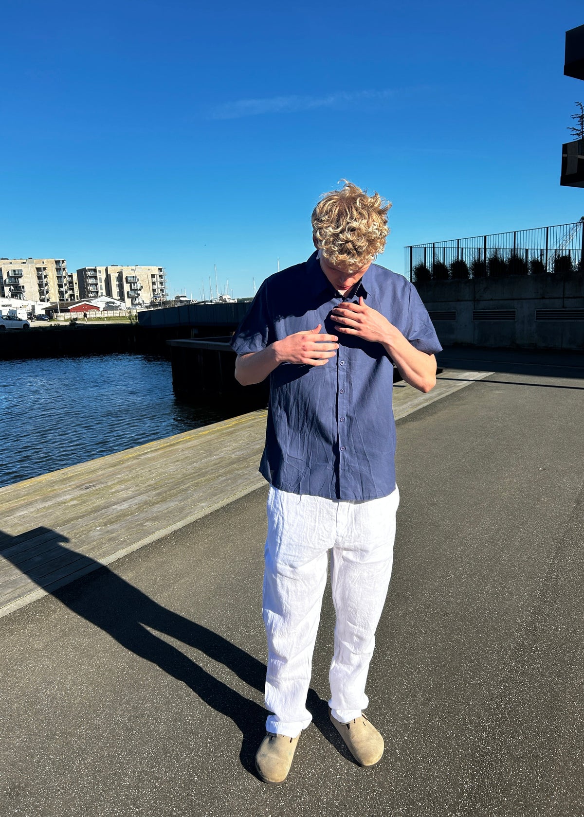 KORTÆRMET HØRSKJORTE - NAVY