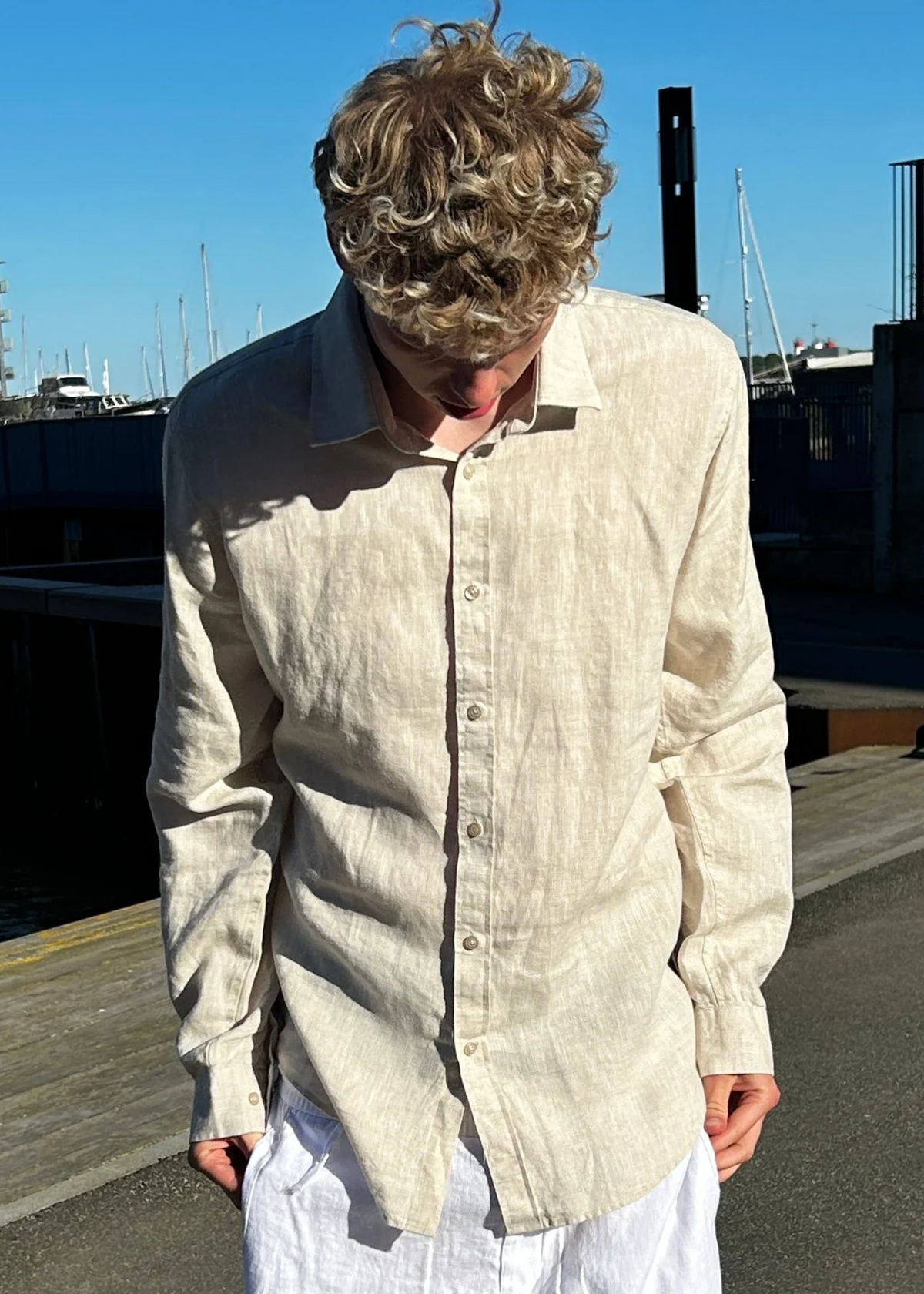 LANGÆRMET 100% HØRSKJORTE - BEIGE