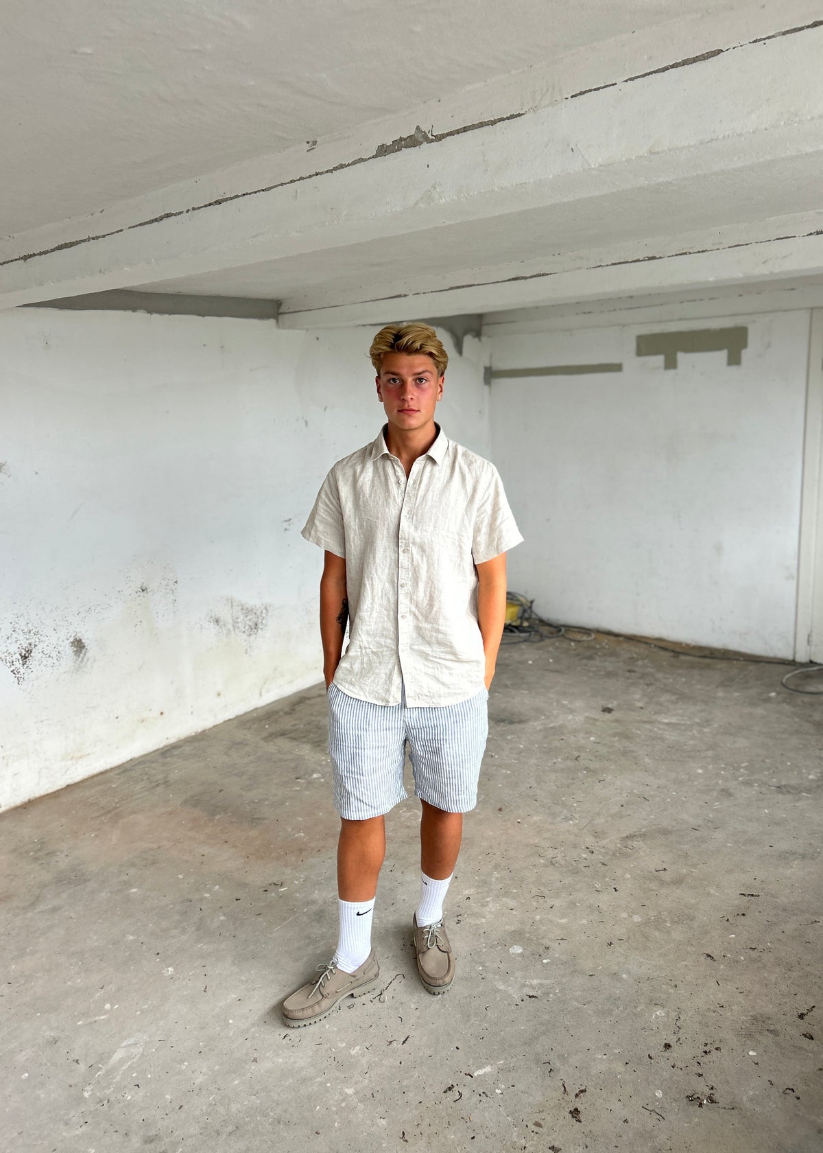 100% HØRSHORTS - BLÅSTRIBET