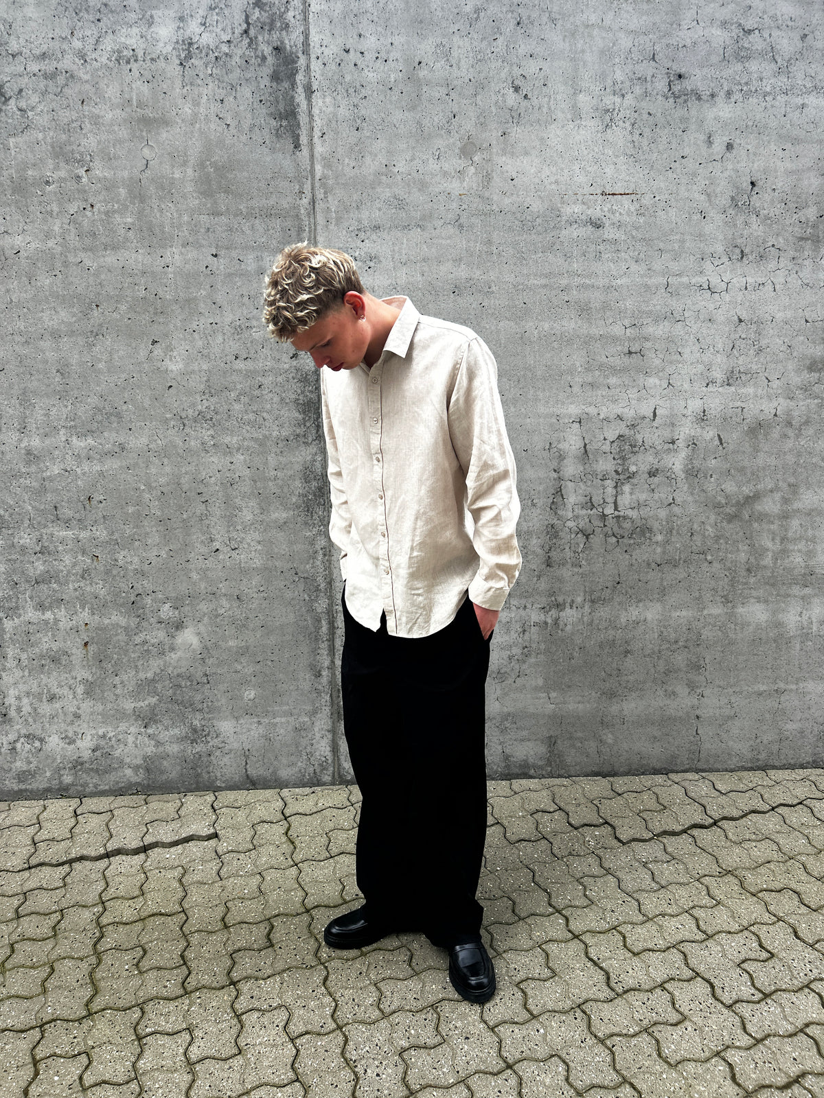 LANGÆRMET 100% HØRSKJORTE - BEIGE